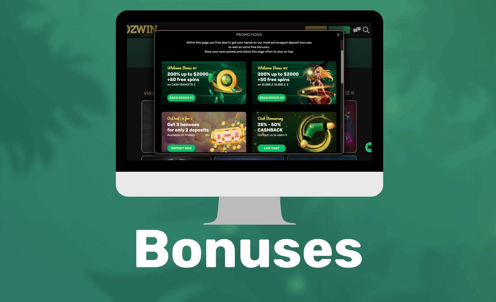 Ozwin Casino AU bonuses on the website