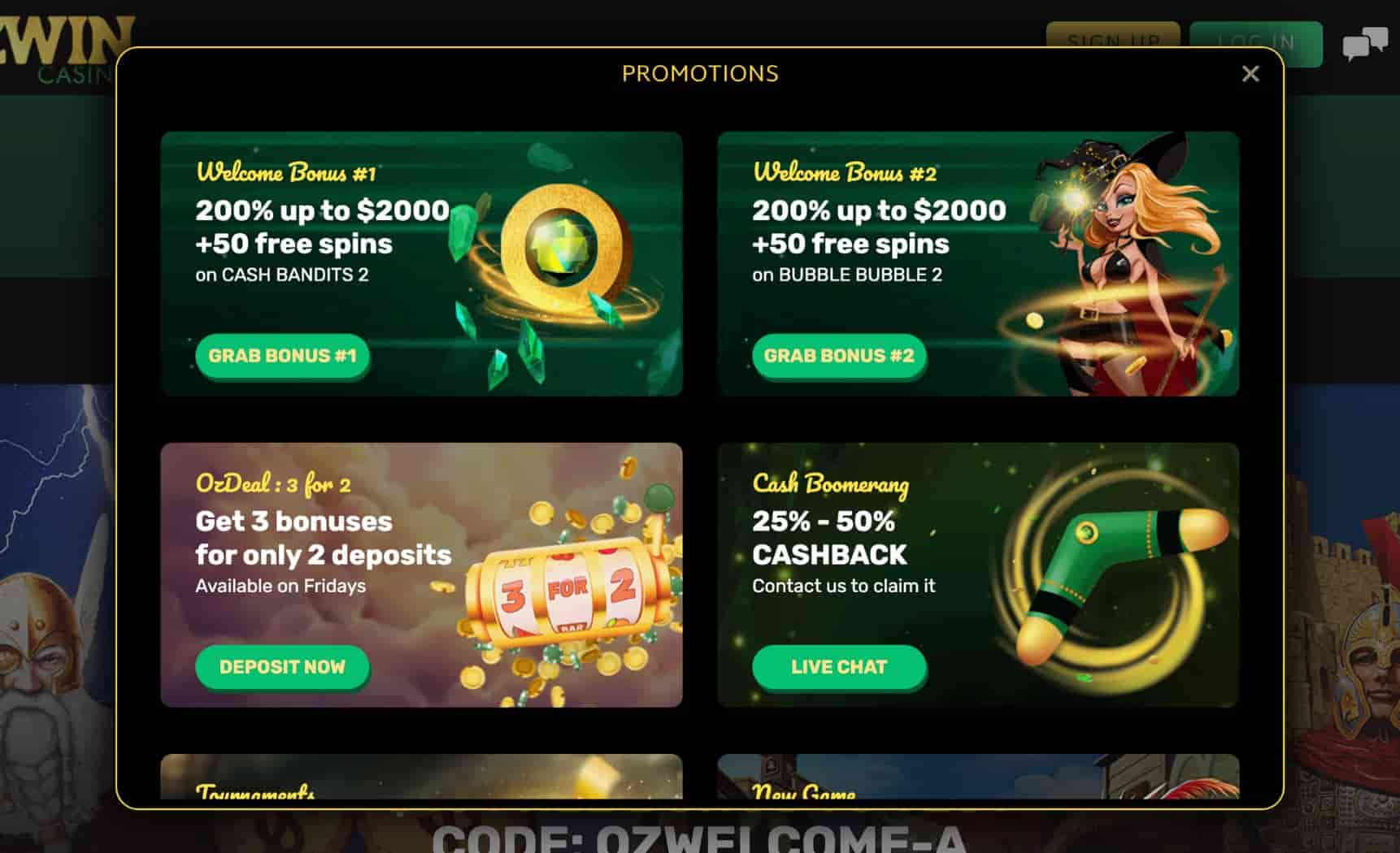 Ozwin Casino promotions step