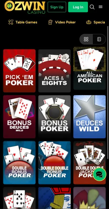 Ozwin Casino App screenshot 4: game segment